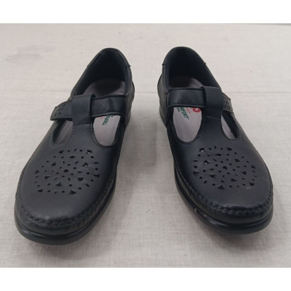 SAS Willow Comfort Shoes Women's 8 Black Leather Moc Mary Janes  Narrow T-Strap
